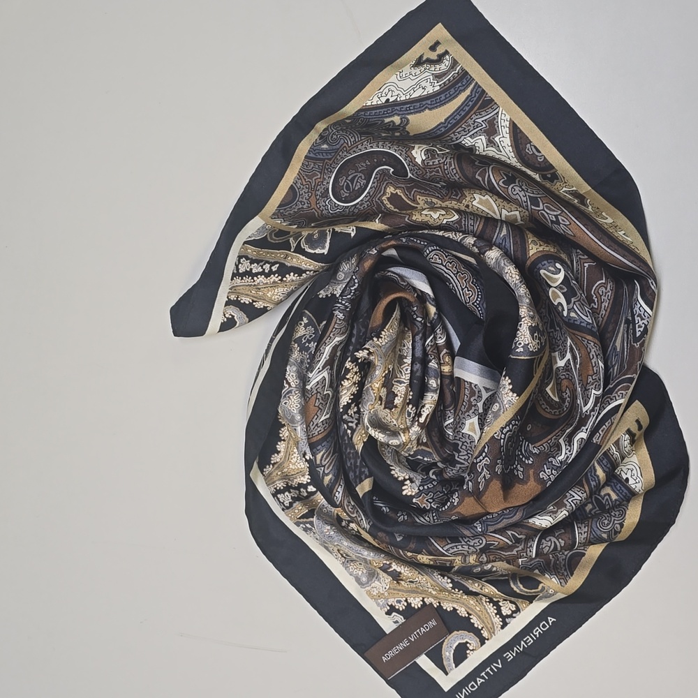 Adrienne Vittadini Gold and Black Paisley Silk Scarf